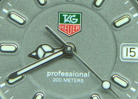Closeup of Tag Heuer professional 200M dial and hands